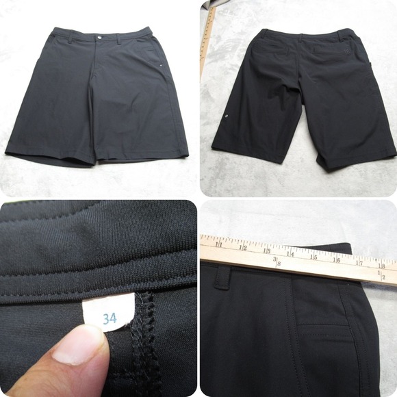 Lululemon Golf Shorts Men 34 Black Zip Fly Flat Front Tech Commision Performance - Picture 1 of 13